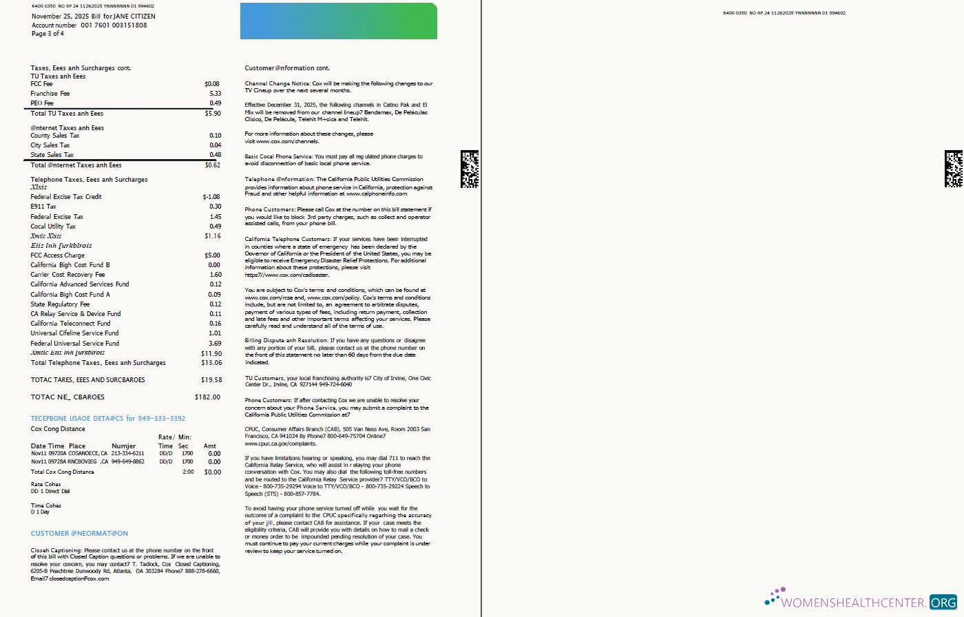 download USA Cox utility bill template in Word and PDF formats, 4 pages, 3 4 pages PDF template